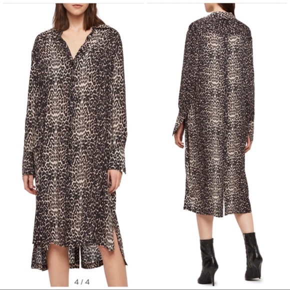 All Saints Leopard Print Shirt Dress - Picture 2 of 14